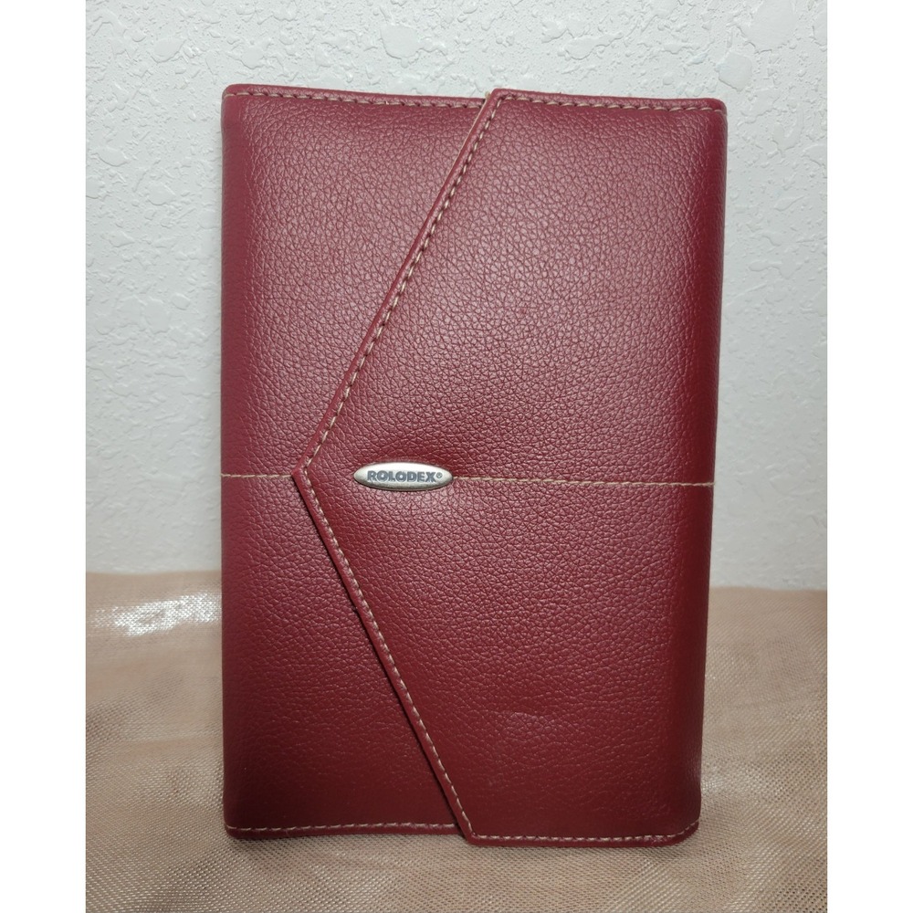 Vintage Rolodex Card ID Wallet Faux Leather Snap Fold Credit Card  Organizer Red